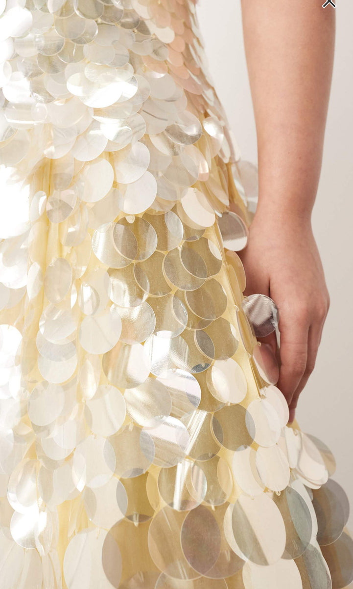 arrange embellished disc sequin square neck full skirt midi dress ARRANGE Embellished Disc Sequin Midi – Taite Ro