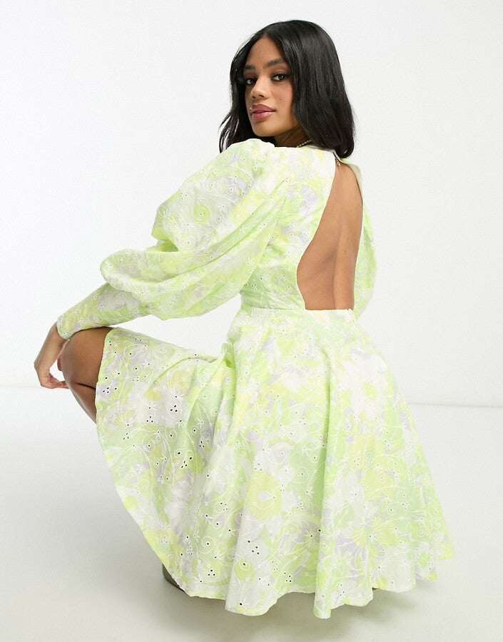 ASOS Luxe Broderie Keyhole Floral Mini Smock Dress – Taite Ro