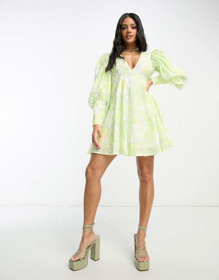 asos mini smock dress ASOS Luxe Broderie Keyhole Floral Mini Smock Dress – Taite Ro