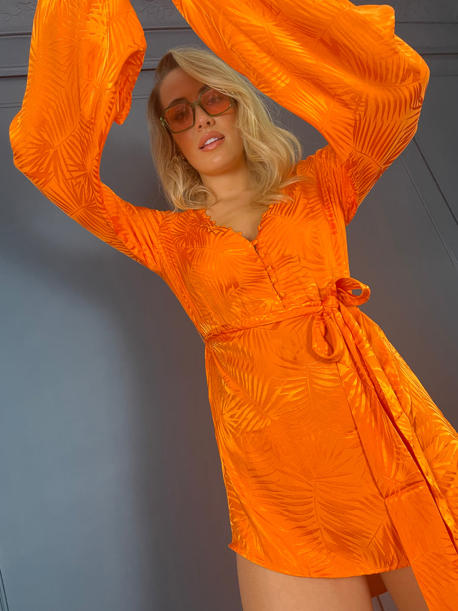 harlequin dress orange Ruffled Harlequin Orange Black Dress Maryam Keyhani