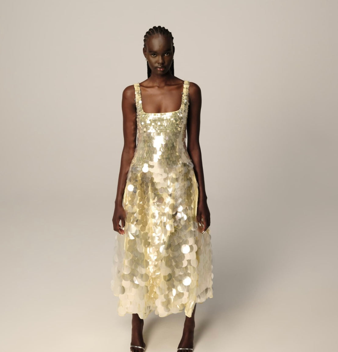 arrange embellished disc sequin square neck full skirt midi dress Curve in lemon Made from high ARRANGE Curve Embellished Disc Sequin