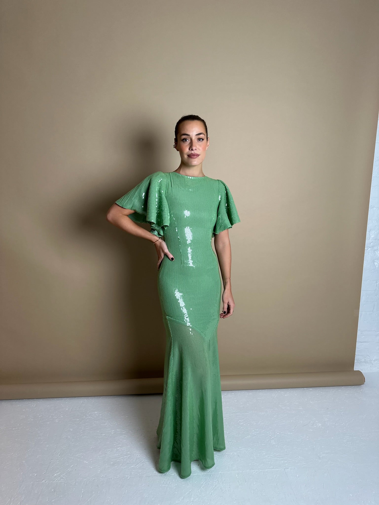 green de la vali dress ESPERANZA MAXI DRESS IN SEA GREEN SILK SATIN – DE LA VALI OFFICIAL main image 0