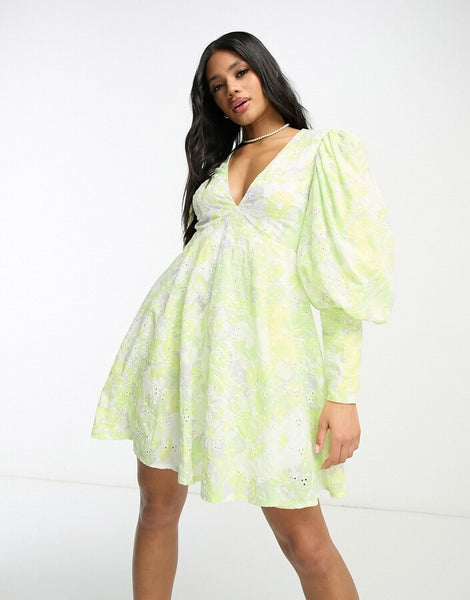 ASOS Luxe Broderie Keyhole Floral Mini Smock Dress – Taite Ro